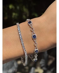 Suzy Levian Sterling Silver Sapphire & Created White Asscher-cut Pave Link Bracelet