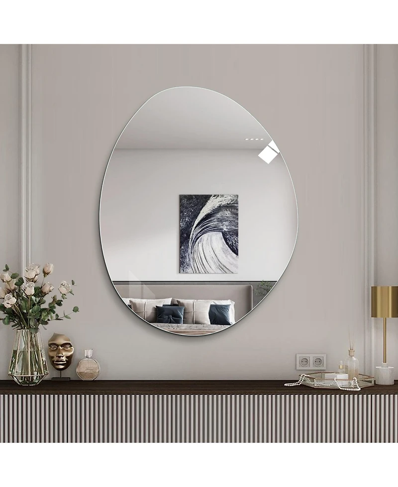 Busdays 40 x 32 Inch Modern Asymmetrical Bathroom Wall Mirror Hd Copper Free Silver Glass Anti Oxidation Vertical Hanging