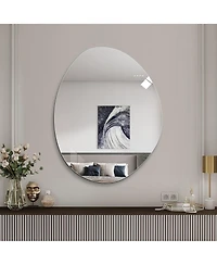 Busdays 40 x 32 Inch Modern Asymmetrical Bathroom Wall Mirror Hd Copper Free Silver Glass Anti Oxidation Vertical Hanging