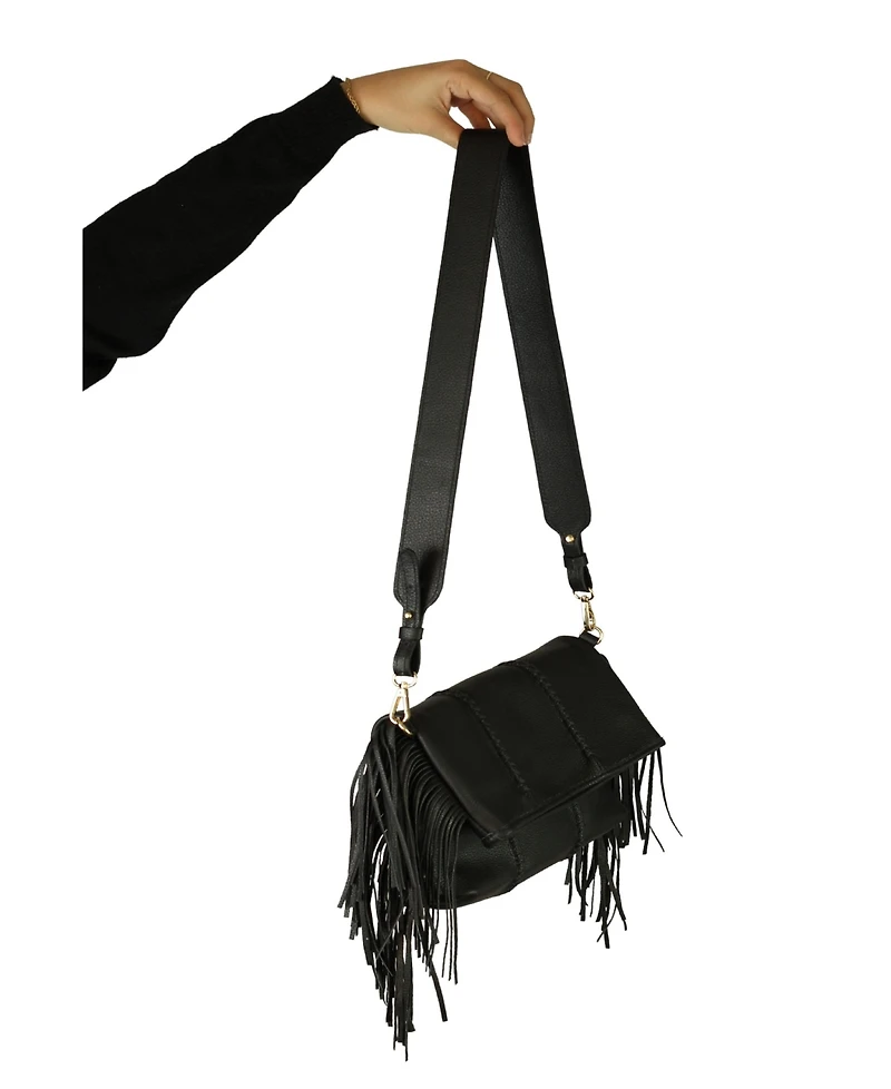 Carlos Falchi Large Fringe Leather Crossbody Messenger