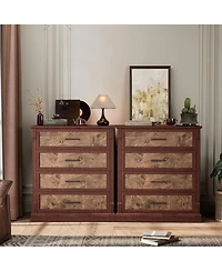 gaomon 4 Drawer Dresser for Bedroom, Farmhouse Tall Chest of Drawers with Metal Handles, Rustic Wooden Storage Cabinet