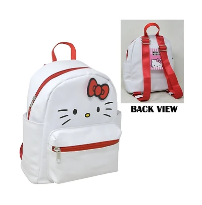 Hello Kitty 10" White Faux Leather Mini Backpack with small Front Pocket