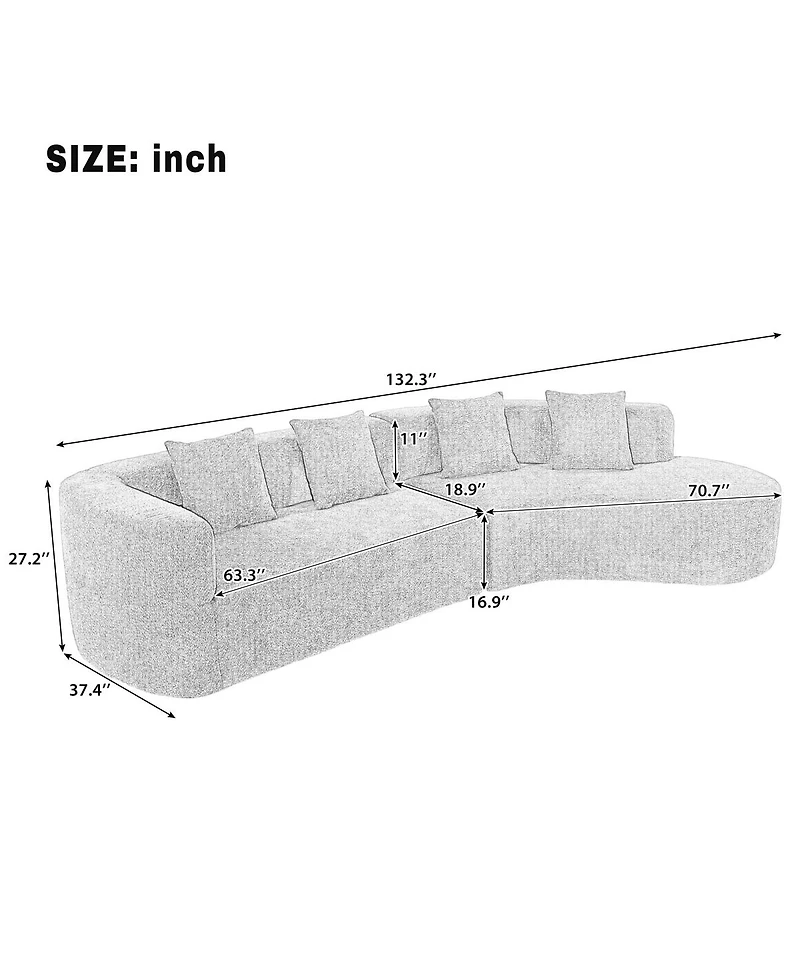 Streamdale Furniture Modern Curved Sectional Sofa with Pillows