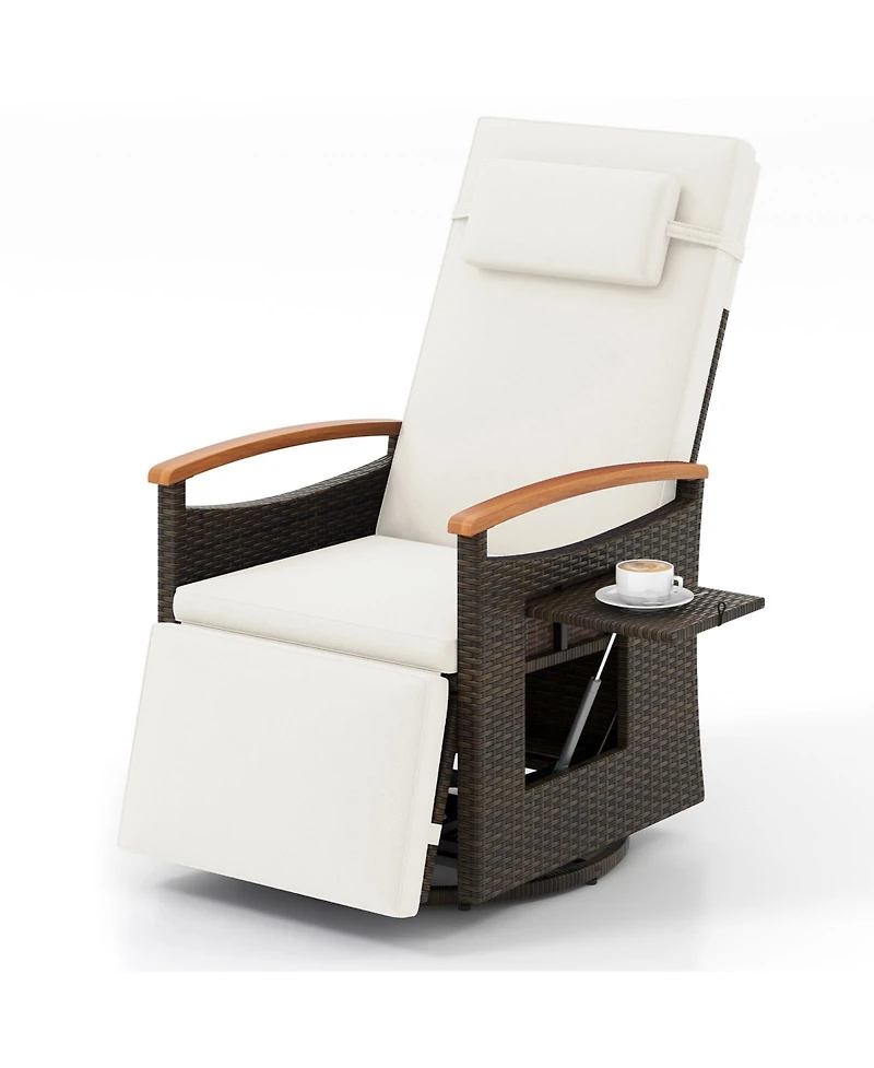 Gymax Set Of 2 Outdoor 360° Swivel Rattan Recliner Chair Patio Wicker Chaise Lounge Chair