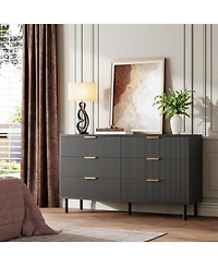 gaomon Wave Fluted 6 Drawer Dresser, Wide Wood Double Dresser with Metal Legs and Handles, Modern Chest of Drawers with Anti-Tipping Design