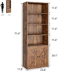 gaomon Tall Bookcase with Doors, 4-Tier Wooden Bookshelf, Floor Standing Wooden Display Bookcase with Double Doors and 4 Open Shelves, Ideal for Home