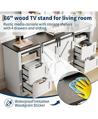 gaomon Farmhouse TV Stand for Up to 70 Inch Tvs, Rustic Cabinet with Sliding Barn Doors, 4 Drawers & Adjustable Shelf