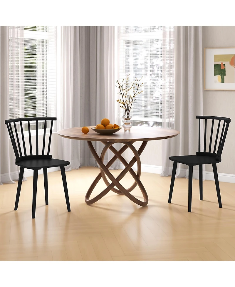 Gymax 4 Pcs Dining Chair Windsor High Spindle Back Wood Kitchen Chairs w/ Rubber Wood Frame Natural