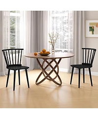 Gymax 4 Pcs Dining Chair Windsor High Spindle Back Wood Kitchen Chairs w/ Rubber Wood Frame Natural