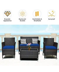 8PCS Rattan Patio Cushioned Sofa Chair Coffee Table