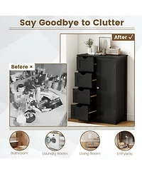 Gymax Bathroom Floor Cabinet Storage Organizer Cupboard w/ 4 Drawers Adjustable Shelf