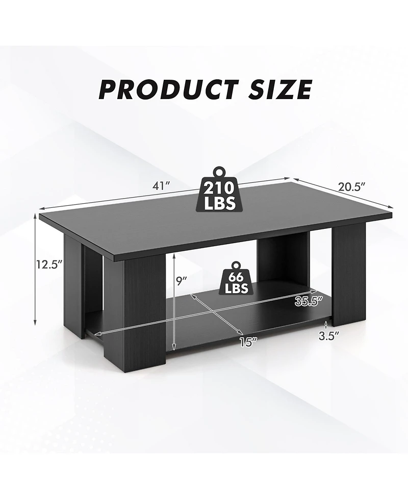 Large 2-Tier Modern Coffee Table with Storage Shelf for Living Room