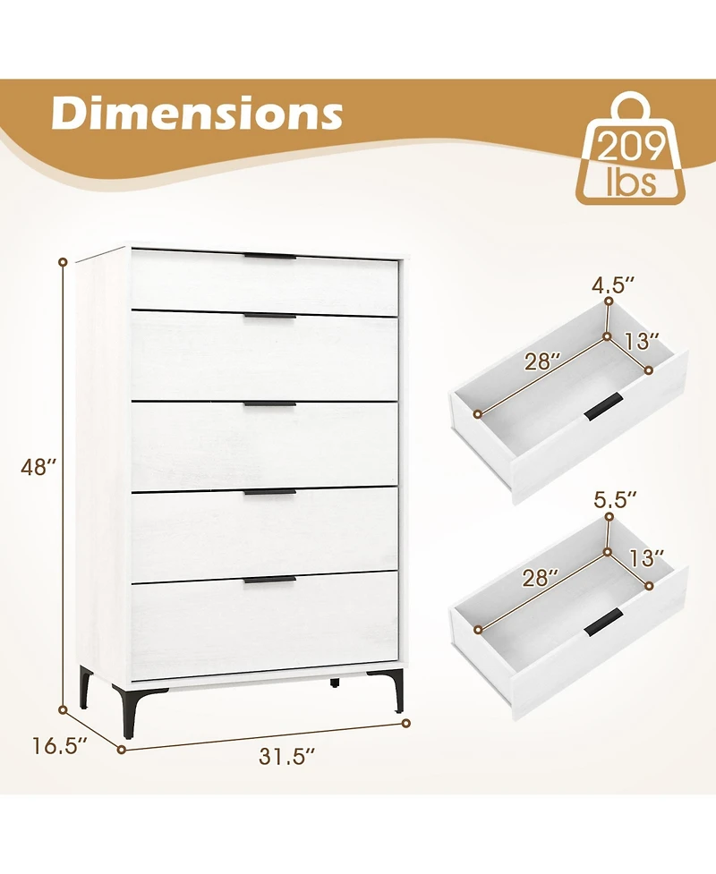 Interlock System 5-Drawer Dresser – Durable Storage for Bedroom, Living Room, or Closet Organization