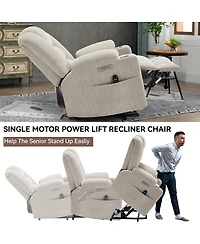 Maison Boucle Chenille Power Lift Recliner with Massage, Heat, Usb & Cup Holders, Wide Heavy-Duty Electric Chair for Seniors