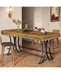 Tribesigns 63" Counter Height Dining Table with Metal Footrest, Rectangular Tall Kitchen Bar Table, Natural