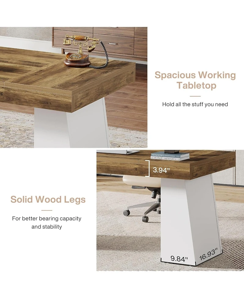 Tribesigns 55" Executive Wooden Desk with Double Pedestal
