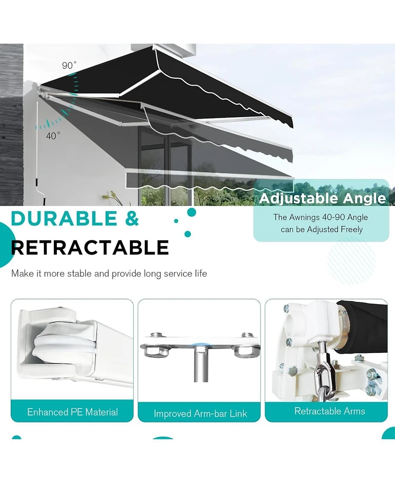 Aecojoy 13'x10' Manual Retractable Awning Sun Shade, Patio Canopy