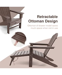 Gouun Outdoor Hdpe Adirondack Chair with Retractable Pull-Out Ottoman, in Seat