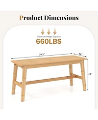 Gouun Bamboo Dining Bench with Woven Rattan Seat 660 lbs Capacity