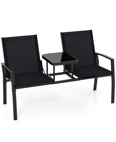 Gouun 2-Person Patio Loveseat with Built-in Tempered Glass Table