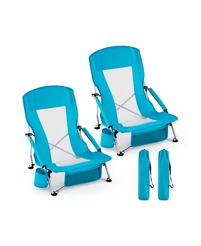 Gouun Set of 2 Lightweight Folding Beach Chairs with Padded Armrests