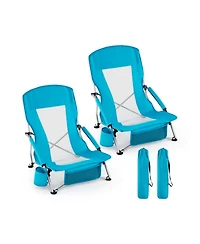 Gouun Set of 2 Lightweight Folding Beach Chairs with Padded Armrests