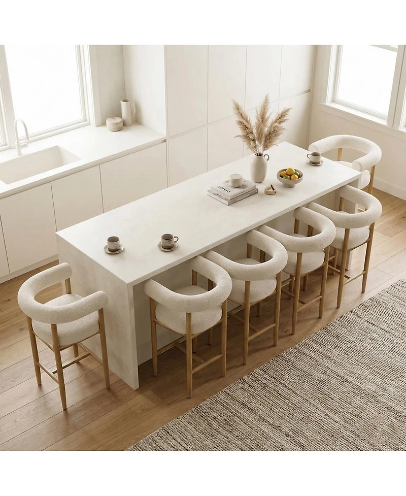 Maison Boucle 24" Boucle Counter Height Stools with Arms Set of 6, Kitchen Island