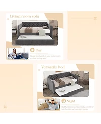 Rainsken Daybed with Trundle,Velvet Upholstered Day Bed with Usb Charging Design, No Box Spring Needed for Bedroom, Living Room