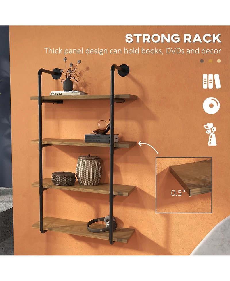 Homcom Industrial Multi-Tier Shelf Wall-Mounted Floating Shelf Utility Bookcase