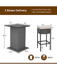 Gymax 5PCS Wicker Bar Table Set Hidden Storage Shelves Bar Table Stools Patio