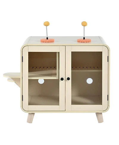 Zeus & Ruta Cat Hidden Litter Box Enclosure, Washroom Cabinet with Leak Walkway and Glass Doors for Better View
