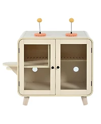 Zeus & Ruta Cat Hidden Litter Box Enclosure, Washroom Cabinet with Leak Walkway and Glass Doors for Better View