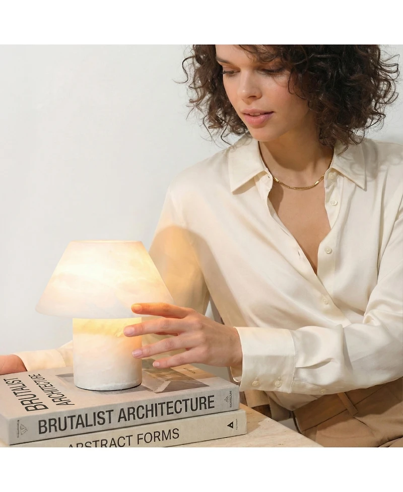 Brightech Alora Solid Alabaster Led Table Lamp with Empire Shade