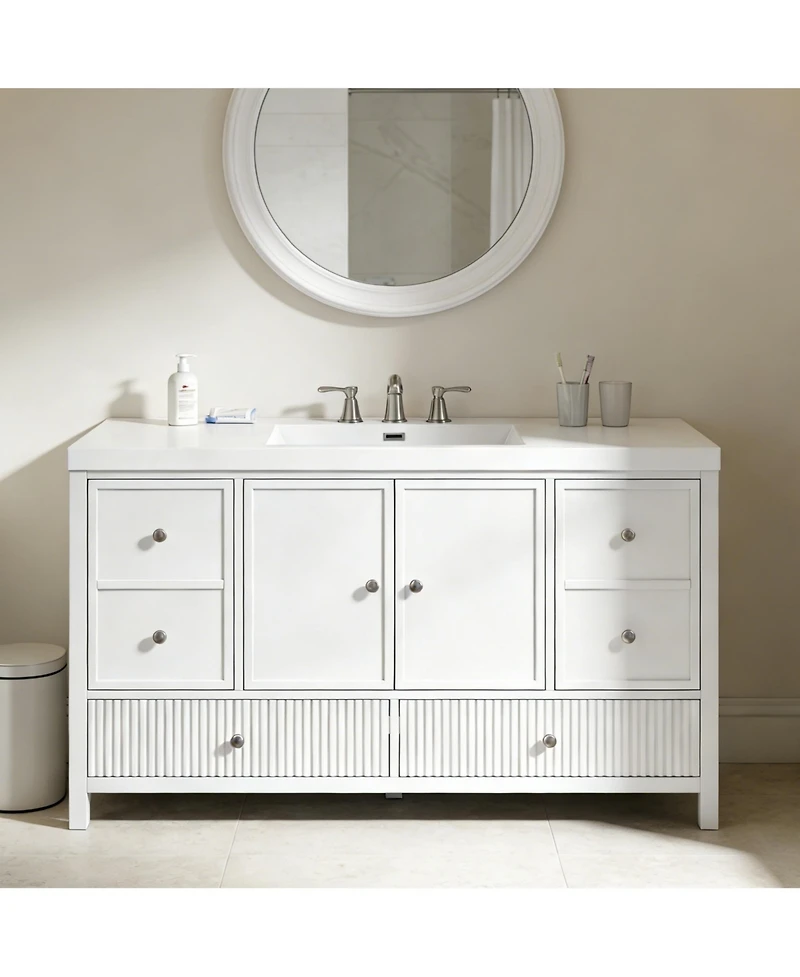 Busdays 60 Inch Bathroom Vanity with Separate Sink Modern Large Storage Cabinet Soft Close Doors 4 Drawers Freestanding Bathroom Vanity