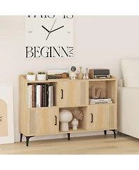 Bookcase Storage Cabinet with 3 Doors and Open Compartments