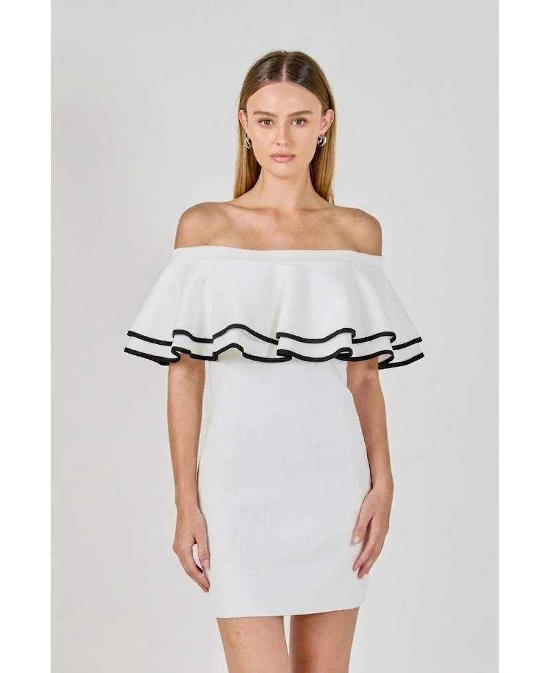 endless rose Women's Off Shoulder Ruffle Mini Dress