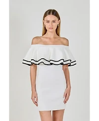 endless rose Women's Off Shoulder Ruffle Mini Dress