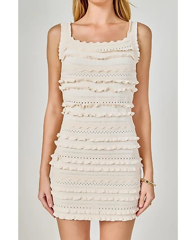 endless rose Women's Ruffled Detail Square Neck Mini Dress