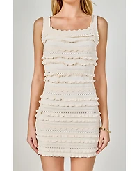 endless rose Women's Ruffled Detail Square Neck Mini Dress