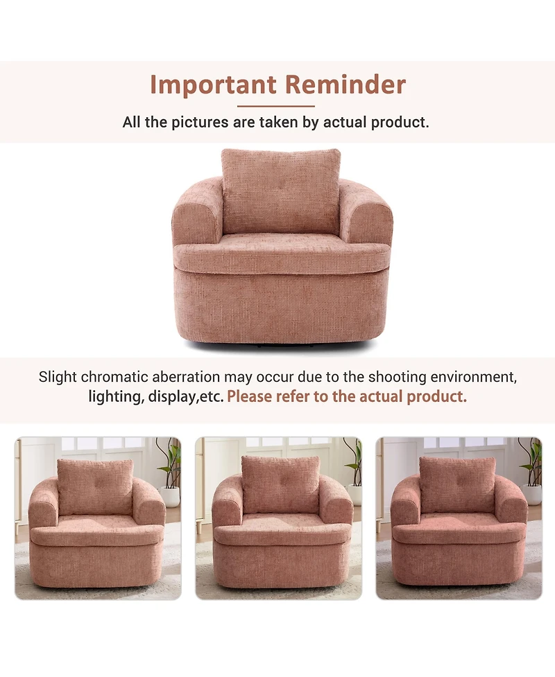 Rainsken 360degree(s) Swivel Barrel Accent Chair, Chenille Fabric Sofa Chair with Dual-Layer Cushion, 36.6" Round Swivel Chair for Living Room