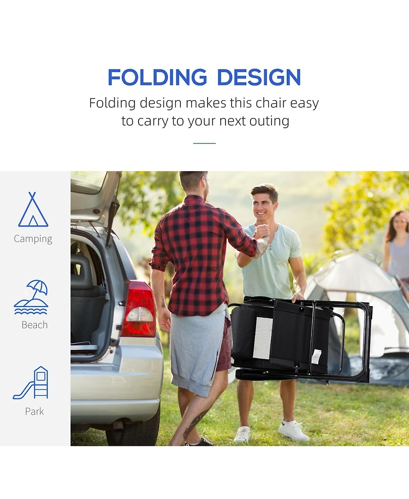 Outsunny Set of 2 Folding Patio Chairs, Camping Chairs with Adjustable Sling Back, Removable Headrest, Armrest for Garden, Backyard, Lawn, Black