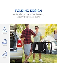 Outsunny Set of 2 Folding Patio Chairs, Camping Chairs with Adjustable Sling Back, Removable Headrest, Armrest for Garden, Backyard, Lawn, Black