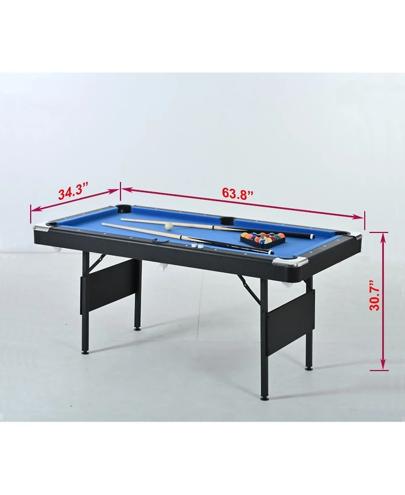 Baofuwish Rbied Space Saving 64 Inch Foldable Billiard Pool Table Set Velvet Surface Steel Legs for Indoor Family Game Room