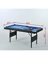 Baofuwish Rbied Space Saving 64 Inch Foldable Billiard Pool Table Set Velvet Surface Steel Legs for Indoor Family Game Room