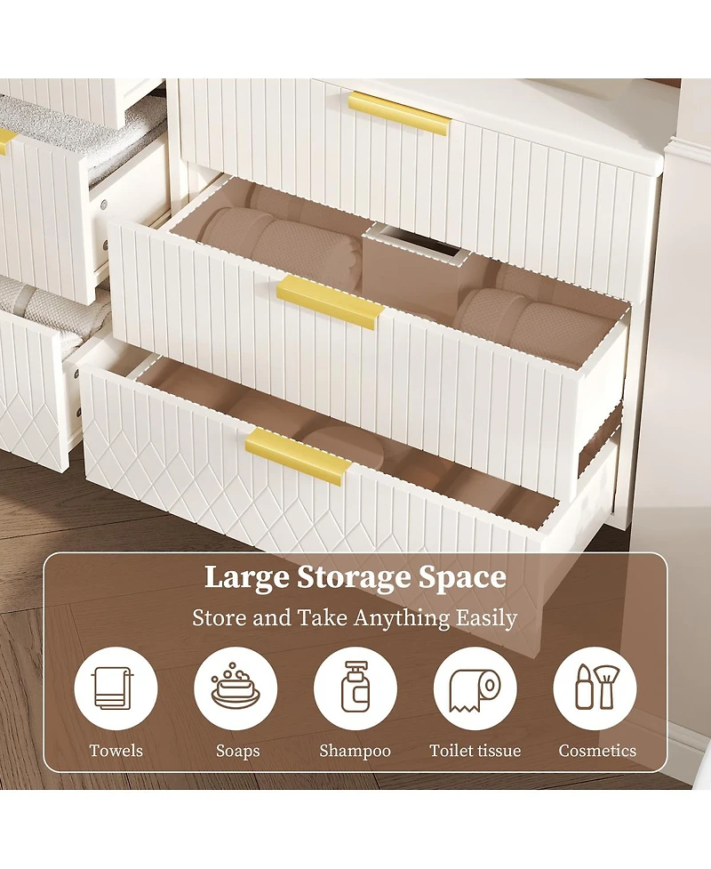 Sillysis Bathroom Vanity with Side Storage Cabinet, Wall Mounted Ceramic Sink and Soft Close Drawers for Small Spaces-Sillysis