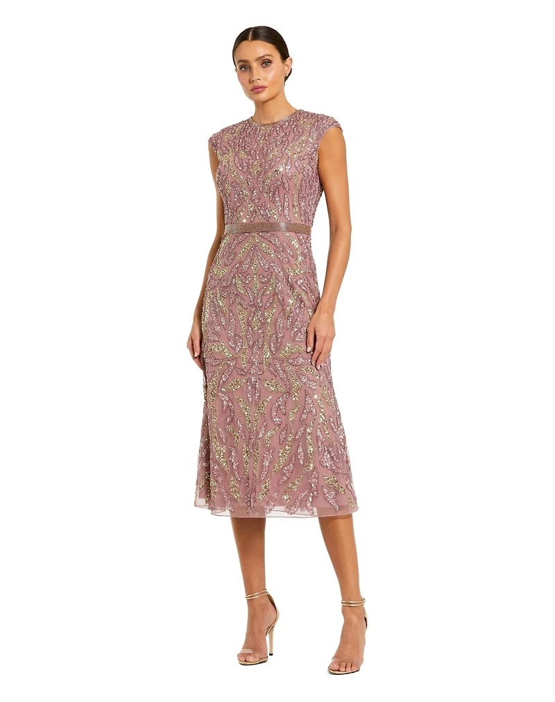 Mac Duggal Women's Sequin High Neck Sleeveless Midi Cocktail Dress