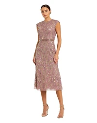 Mac Duggal Women's Sequin High Neck Sleeveless Midi Cocktail Dress