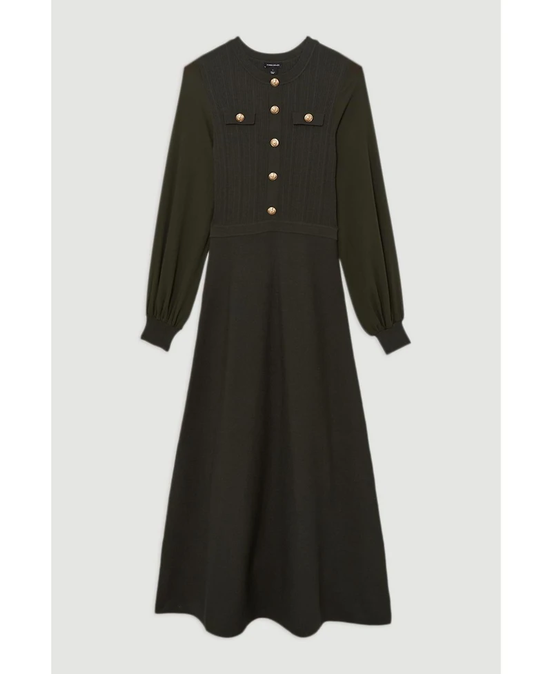 Karen Millen Women's Military-Trim Chiffon-Sleeve Knit Dress