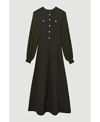 Karen Millen Women's Military-Trim Chiffon-Sleeve Knit Dress