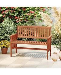 Gymax Outdoor Wood Garden Bench Backrest Armrests and Slatted Seat for Front Porch